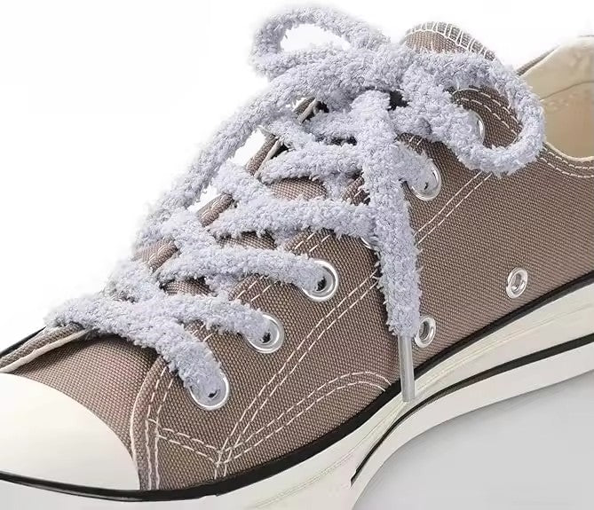 10mm Wide Polyester Flat Fuzzy Thick Shoe Laces for Sneakers and Casual Shoes Pair