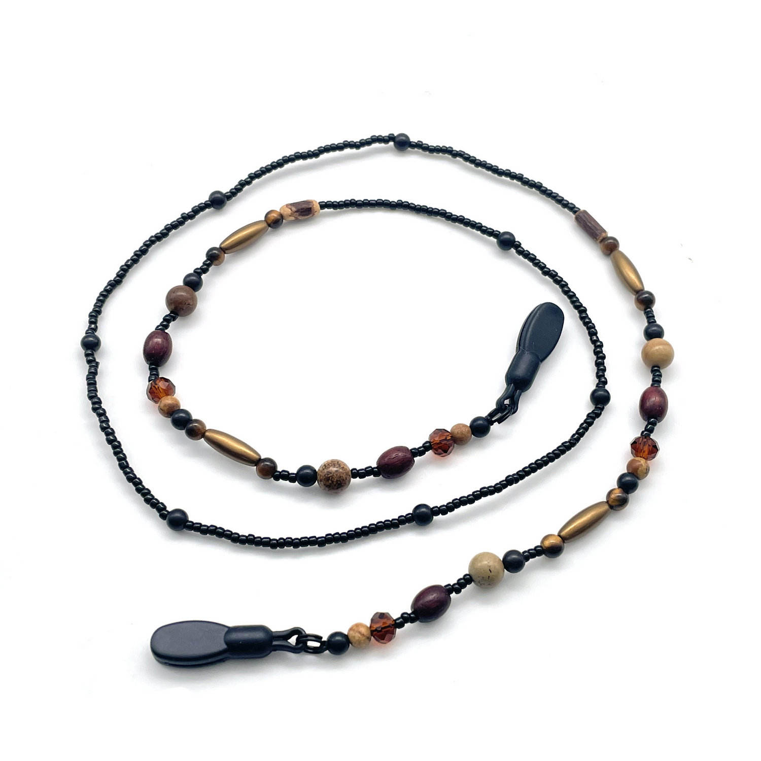 Wood Beaded Sunglasses Strap Natural Crystal Picture Jasper Glass Bead Glasses Cord