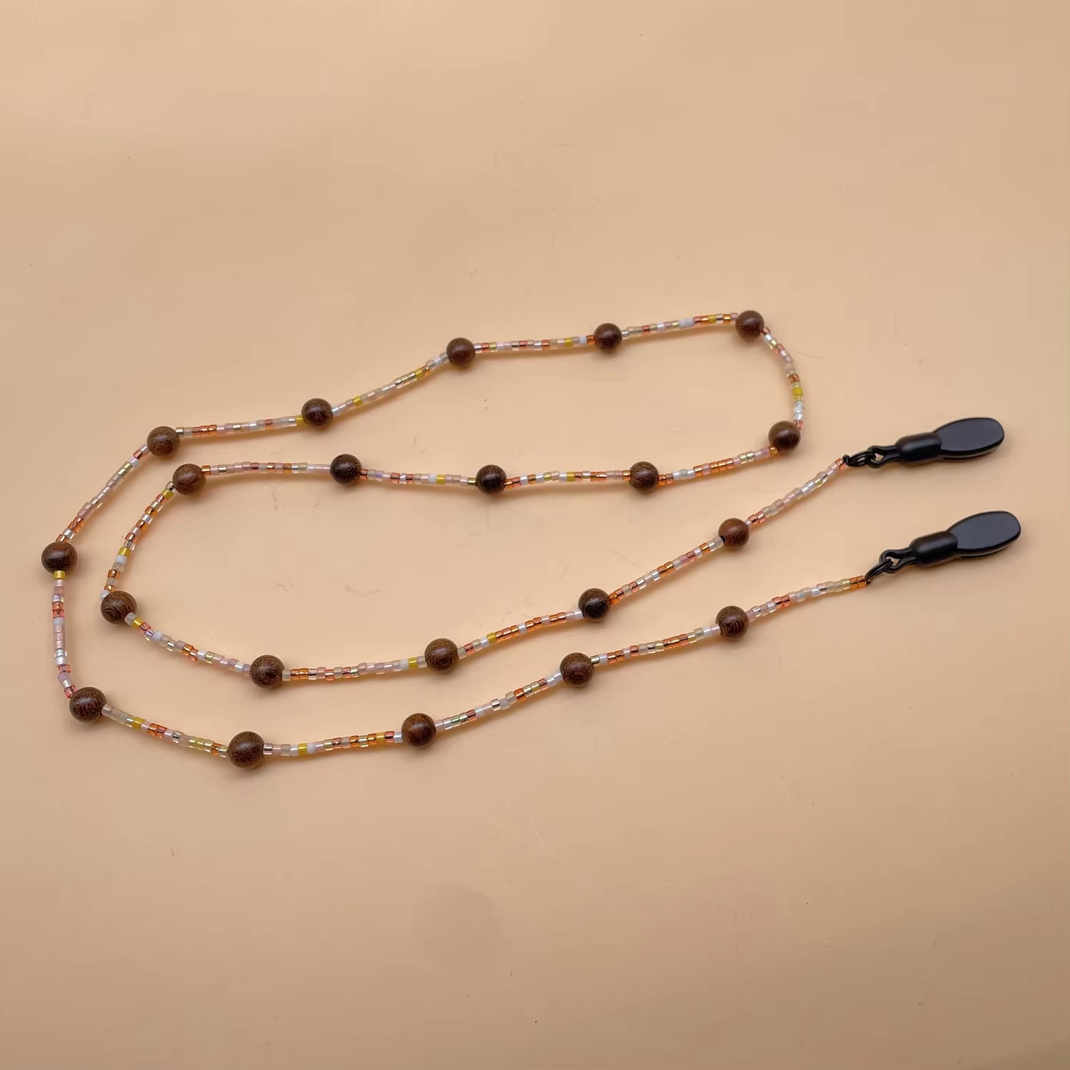 Natural Wood Beaded Glasses Chain with Stainless Steel Fittings Eco-Friendly Unisex Sunglasses Strap for Daily Use