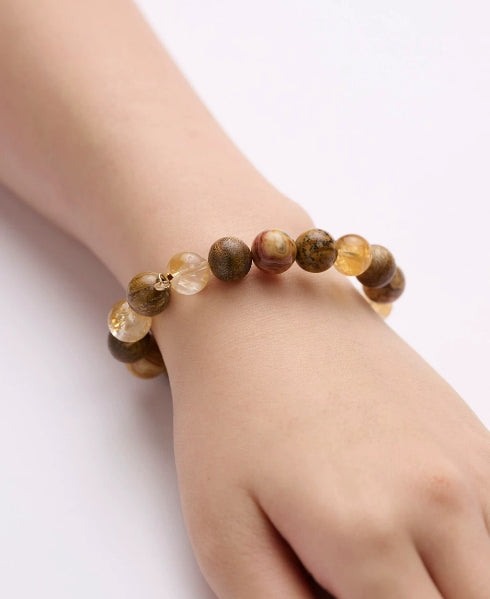 Yingge Green Qi-Nan Agarwood Bracelet – 9-Year Cultivated Natural Incense Wood Beads with Healing Gemstones