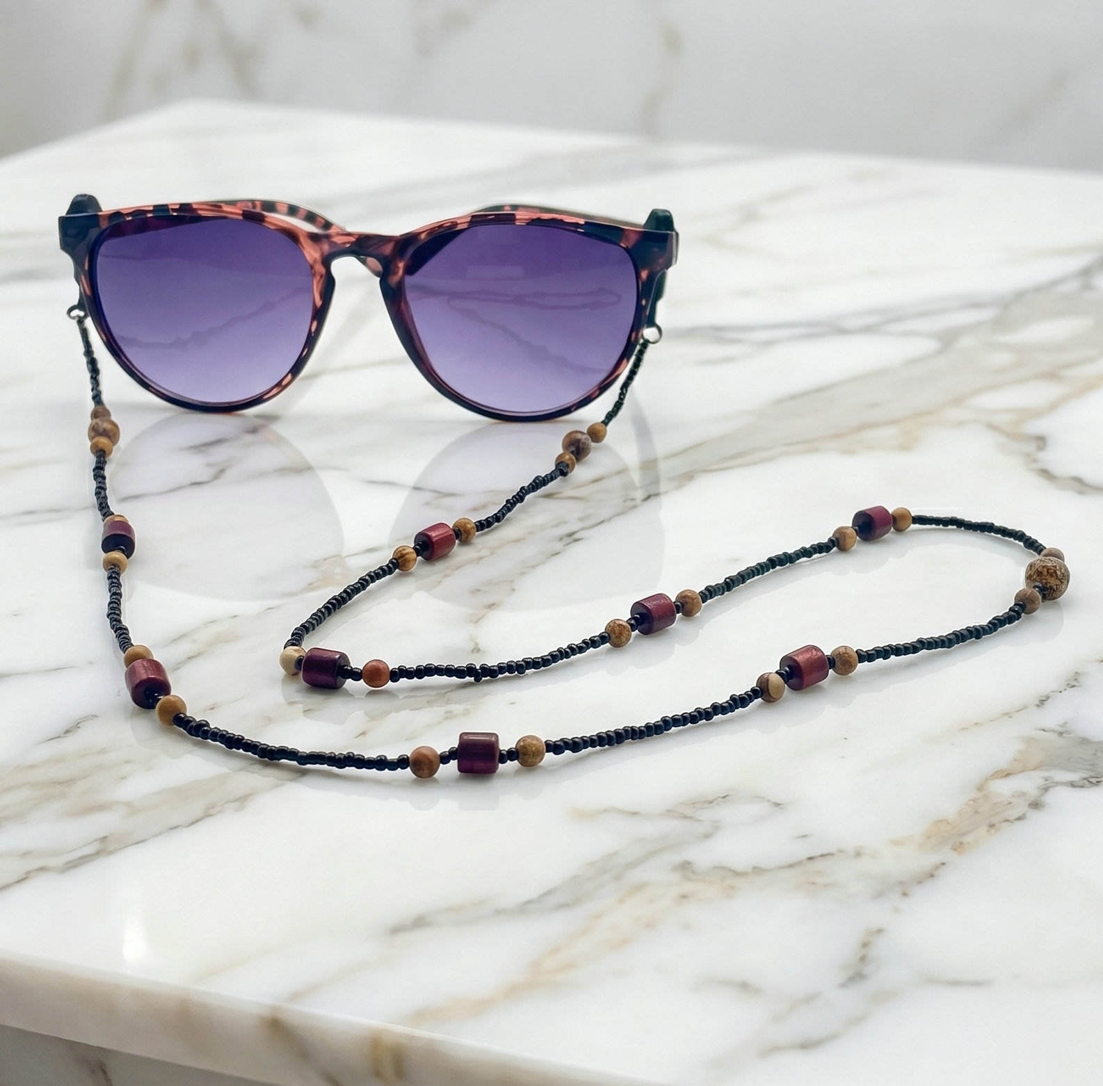 Natural Stone Wood Beaded Stainless Steel Eco-Friendly 72cm Eyeglasses Strap Glasses Sunglasses Cord Unisex