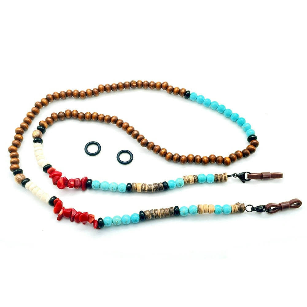 Natural Stone Red Jasper Turquoise Wood Beaded Chain Eyeglasses Mask Earphone Lanyard Stainless Steel Eco-Friendly Food-grade
