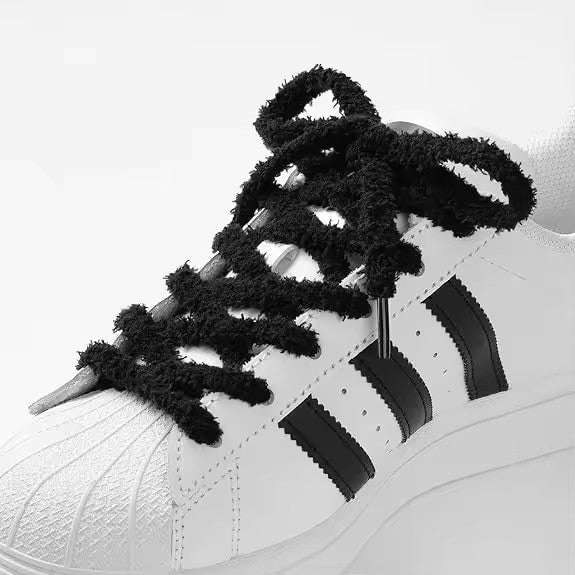 10mm Wide Polyester Flat Fuzzy Thick Shoe Laces for Sneakers and Casual Shoes Pair