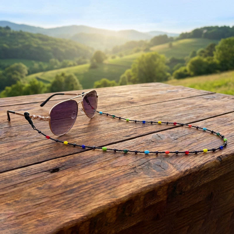 Natural Wood Rainbow Beads  Glasses Chain With Forward-Mount Ends