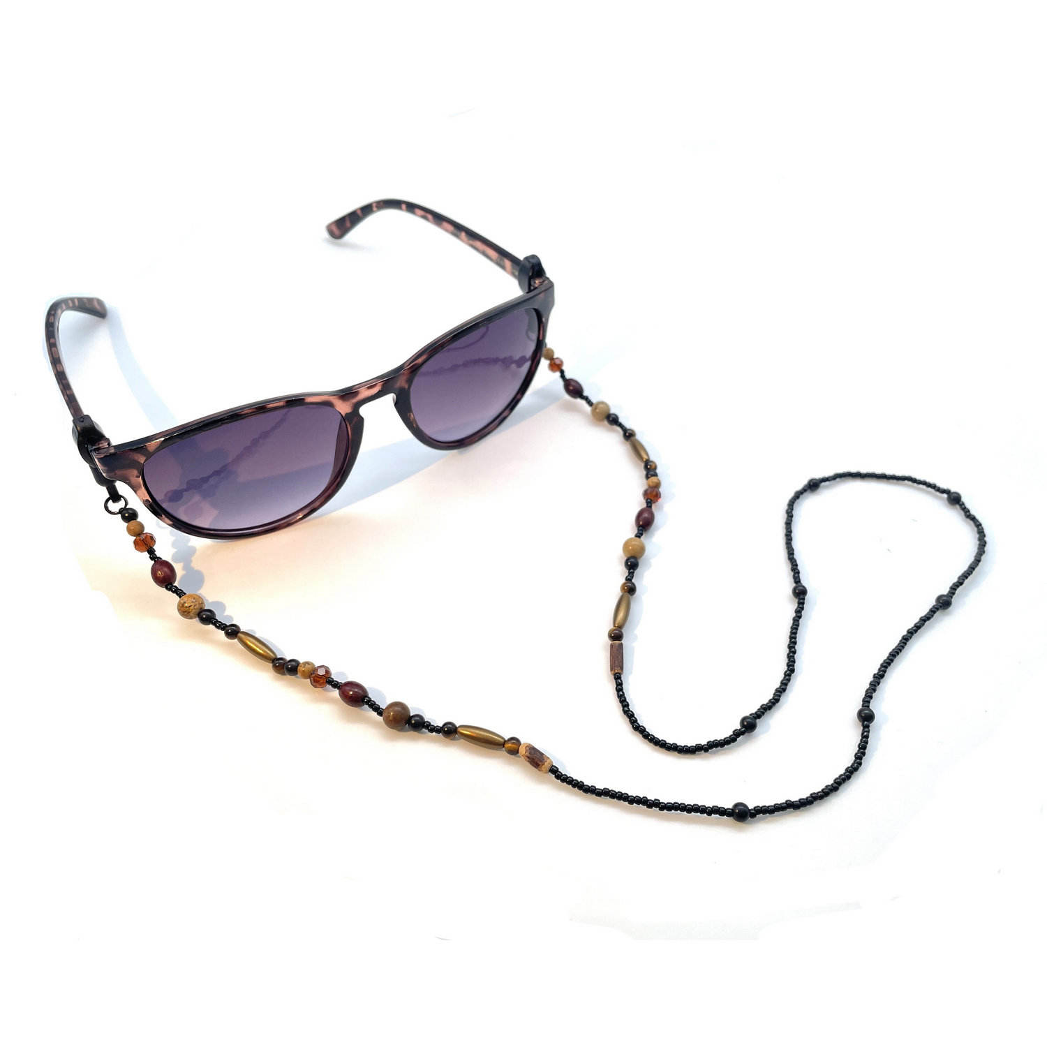 Wood Beaded Sunglasses Strap Natural Crystal Picture Jasper Glass Bead Glasses Cord