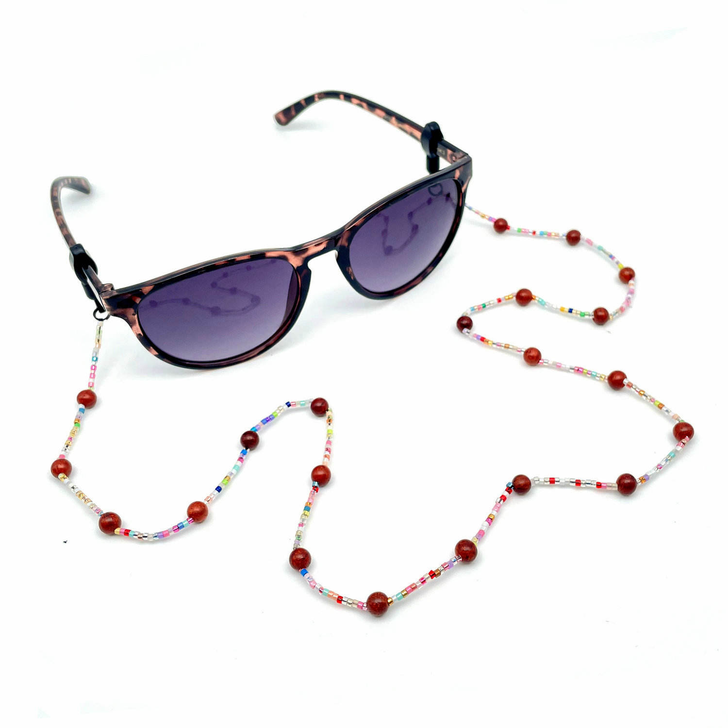 Natural Wood Beaded Glasses Chain with Stainless Steel Fittings Eco-Friendly Unisex Sunglasses Strap for Daily Use