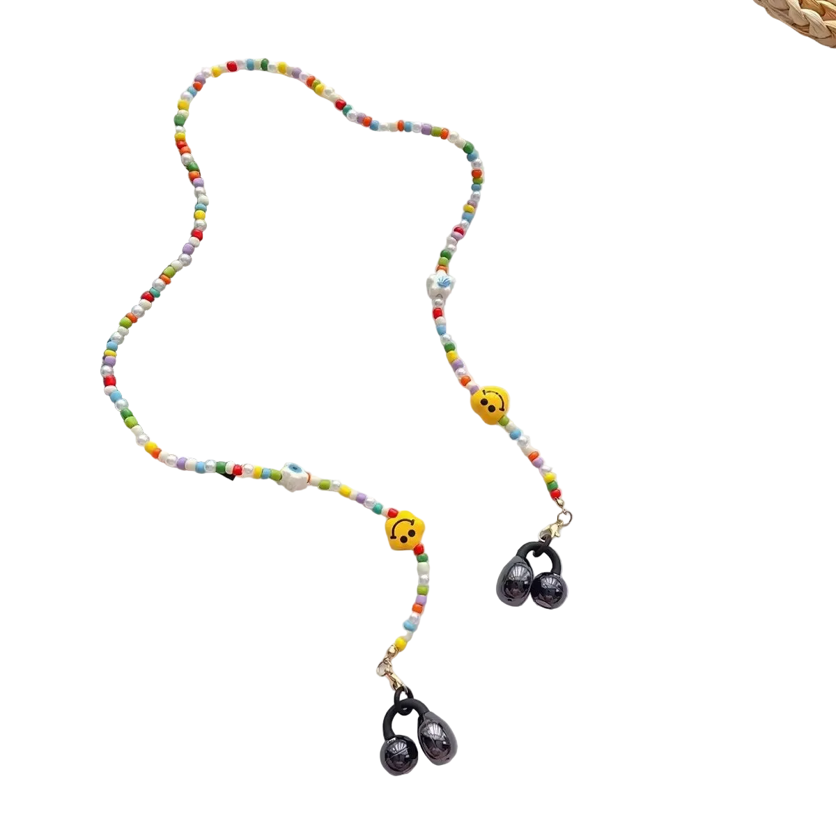 Classic Fashion Imitation Pearl Glass Bead Anti Lost Bracelet Lanyard for Free Clip Wireless Earphone Gift