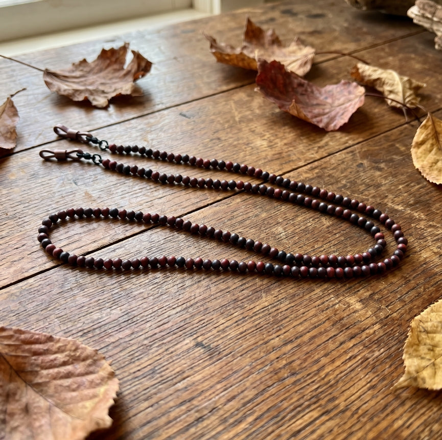 Natural Bloodwood Beaded Eco-Friendly 5-in-1 Lanyard Stainless Steel Clasp Food-grade Silicone Rings for Sunglasses