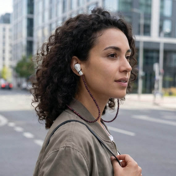 Natural Bloodwood Beaded Eco-Friendly 5-in-1 Lanyard Stainless Steel Clasp Food-grade Silicone Rings for Sunglasses