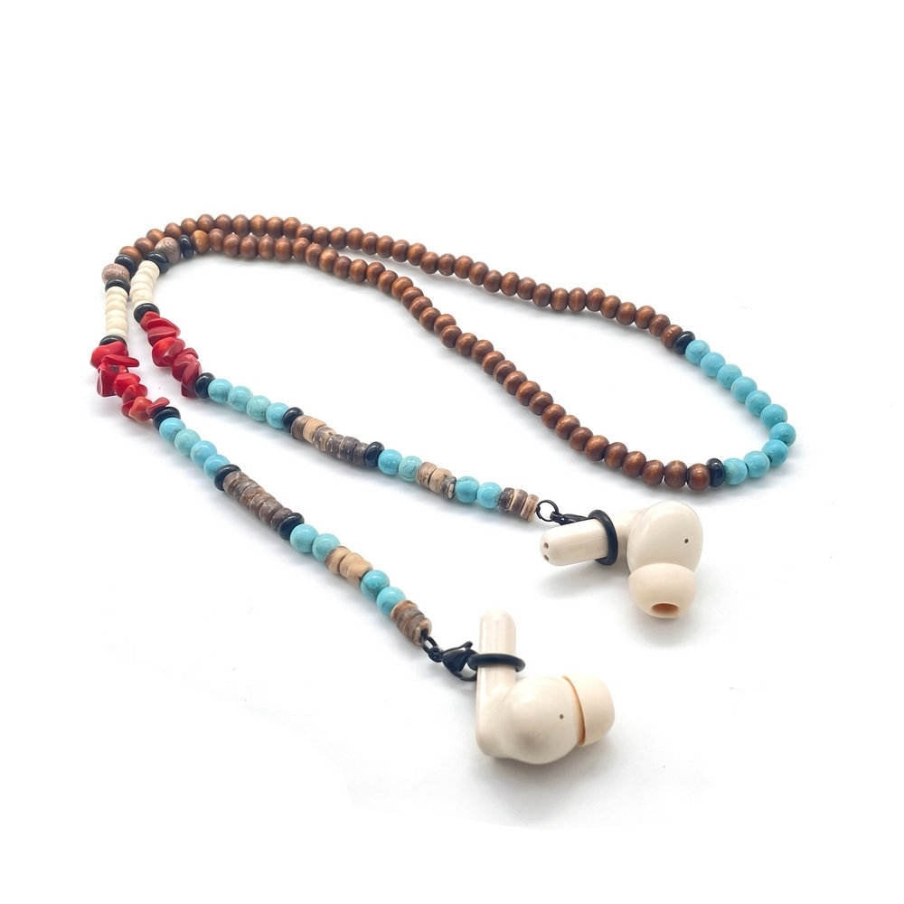 Natural Stone Red Jasper Turquoise Wood Beaded Chain Eyeglasses Mask Earphone Lanyard Stainless Steel Eco-Friendly Food-grade